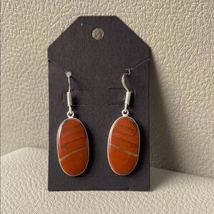 Sterling Silver and Orange Stone Earrings